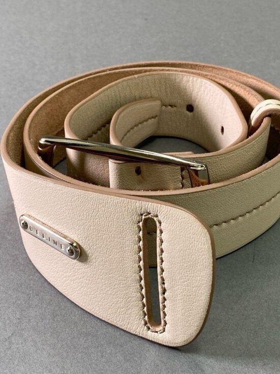 Celine Pin Buckle Leather Belt L Beige 5 Level Adjustment Metal Plate Celine Belt - Cream Italian Leather with Gold Buckle  main image 3